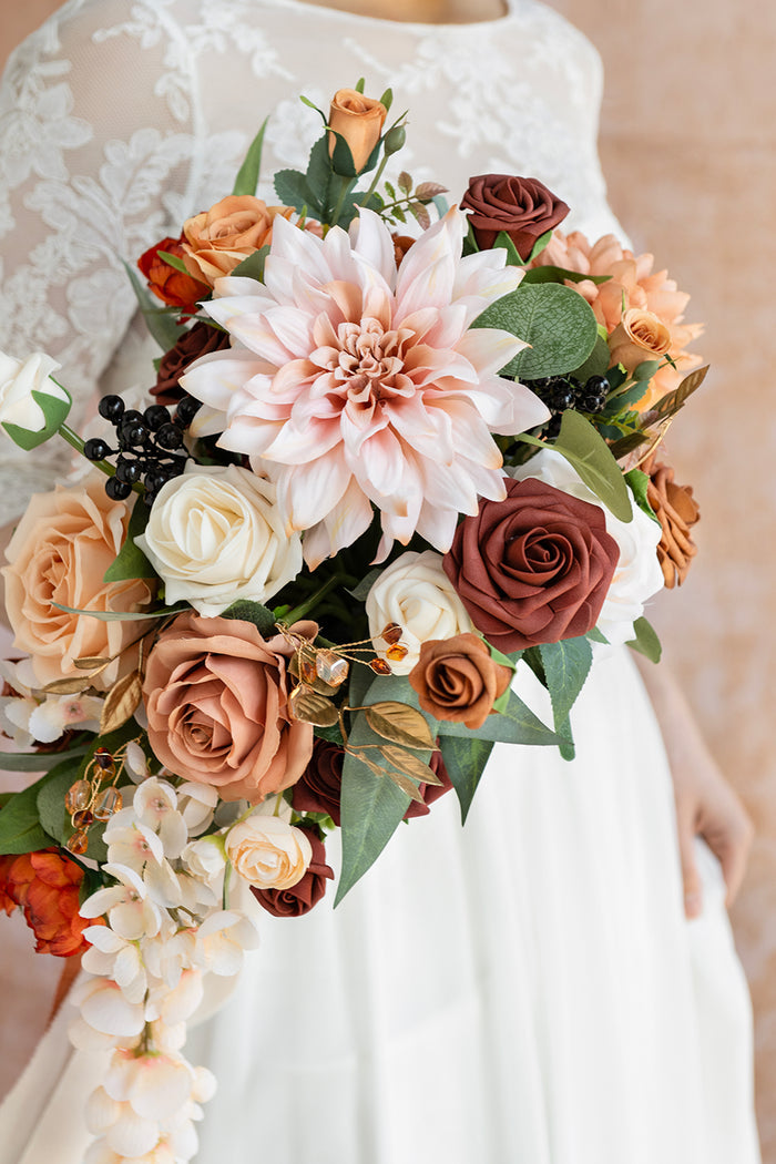 Small Cascade Bridal Bouquet in Sunset Terracotta - Image 5