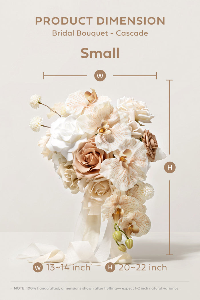 Small Cascade Bridal Bouquet in Tawny Beige & Sand Beige