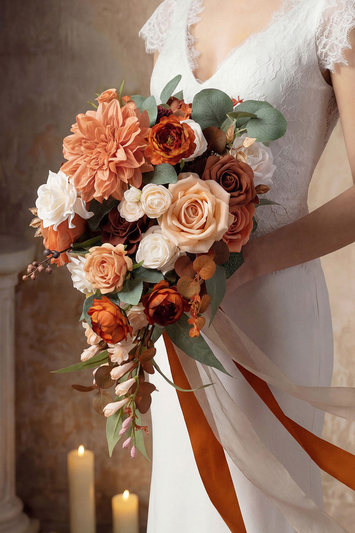 Small Cascade Bridal Bouquet in Terracotta & Cream