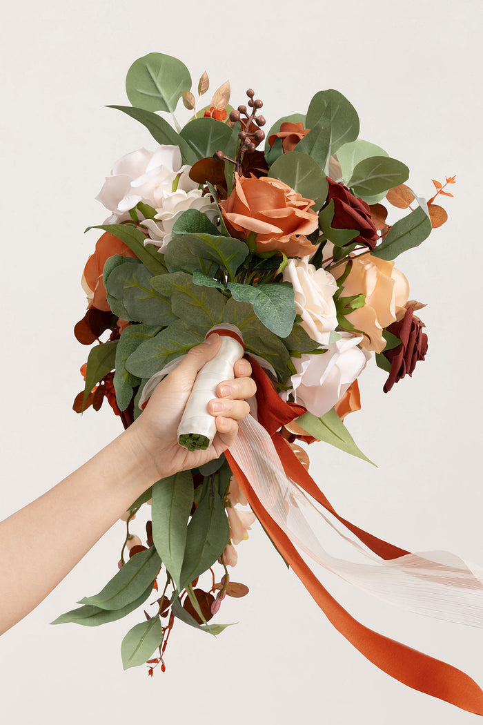 Small Cascade Bridal Bouquet in Terracotta & Cream