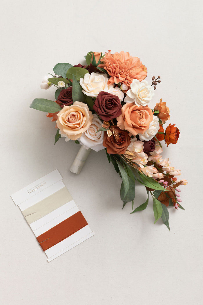Small Cascade Bridal Bouquet in Terracotta & Cream