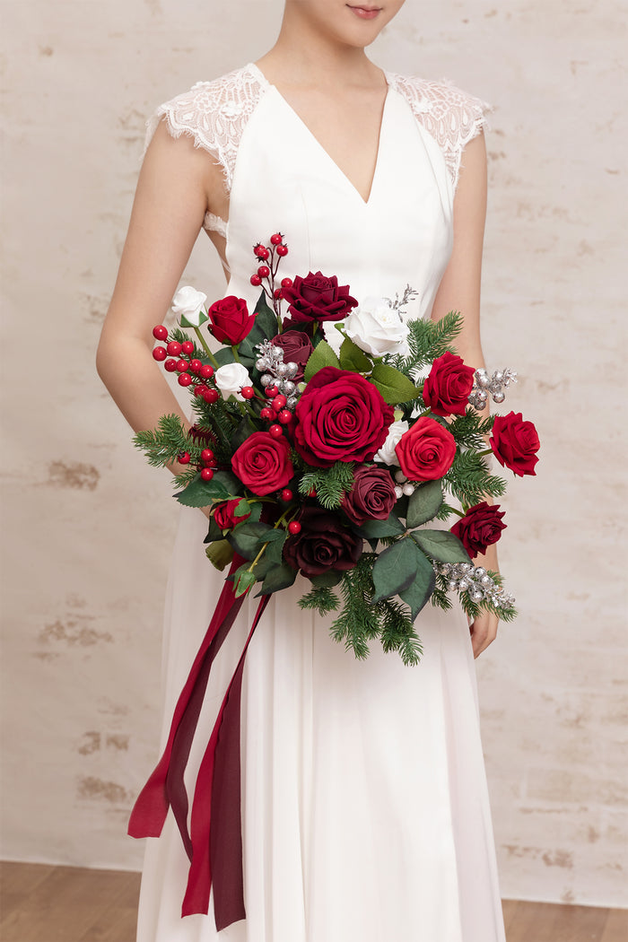 Small Free-Form Bridal Bouquet in Christmas Red & Sparkle - Image 2