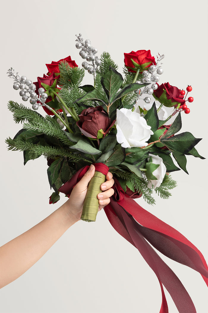 Small Free-Form Bridal Bouquet in Christmas Red & Sparkle - Image 5