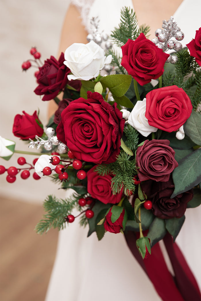 Small Free-Form Bridal Bouquet in Christmas Red & Sparkle - Image 6