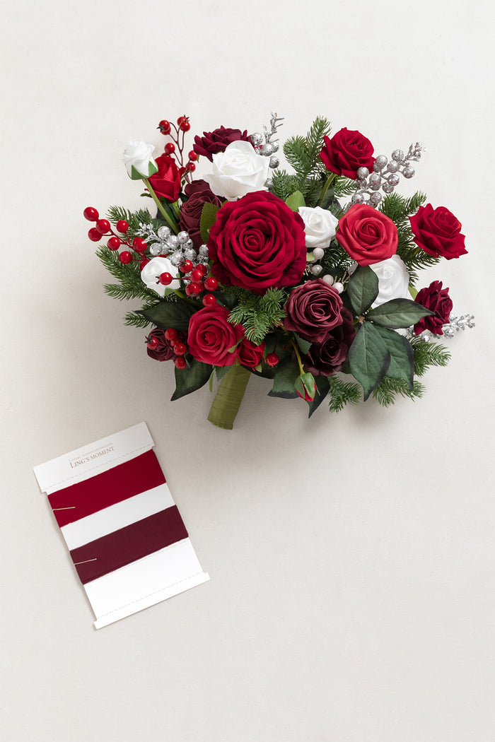 Small Free-Form Bridal Bouquet in Christmas Red & Sparkle - Image 7