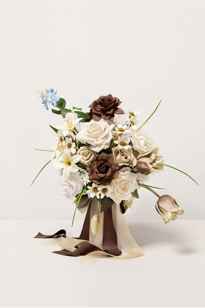 Small Free-Form Bridal Bouquet in Earth Brown & Tawny Beige