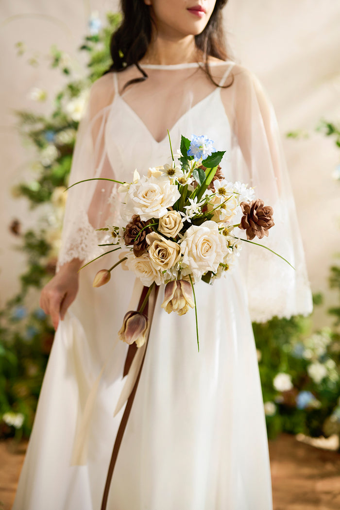 Small Free-Form Bridal Bouquet in Earth Brown & Tawny Beige - Image 2