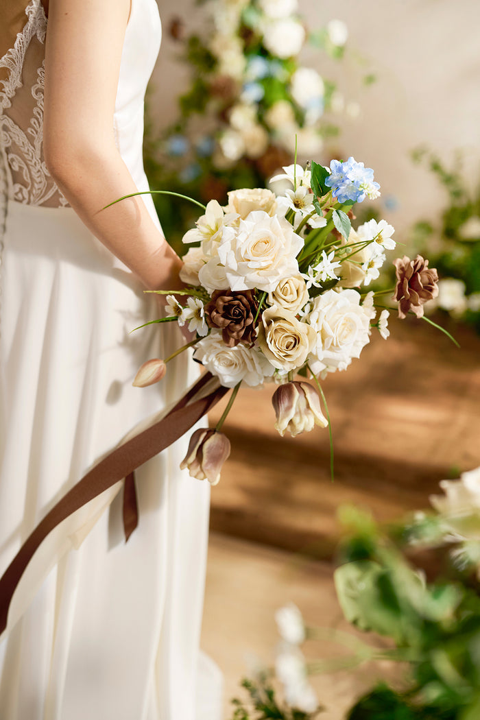 Small Free-Form Bridal Bouquet in Earth Brown & Tawny Beige - Image 3