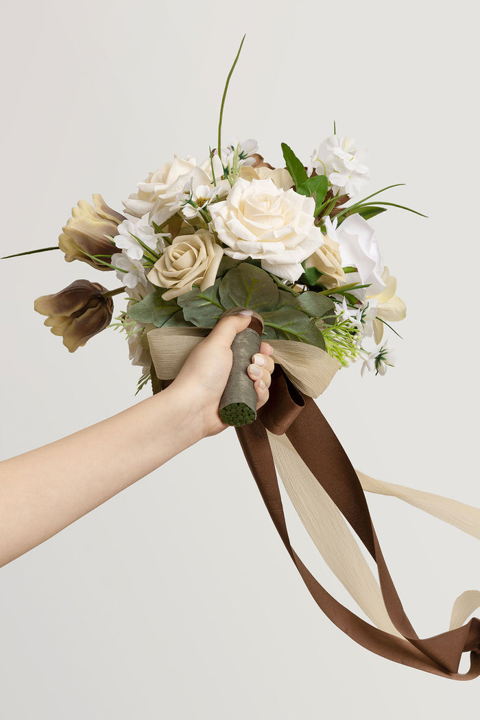 Small Free-Form Bridal Bouquet in Earth Brown & Tawny Beige - Image 4