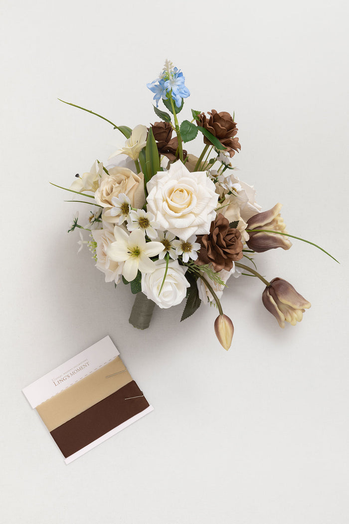 Small Free-Form Bridal Bouquet in Earth Brown & Tawny Beige - Image 5