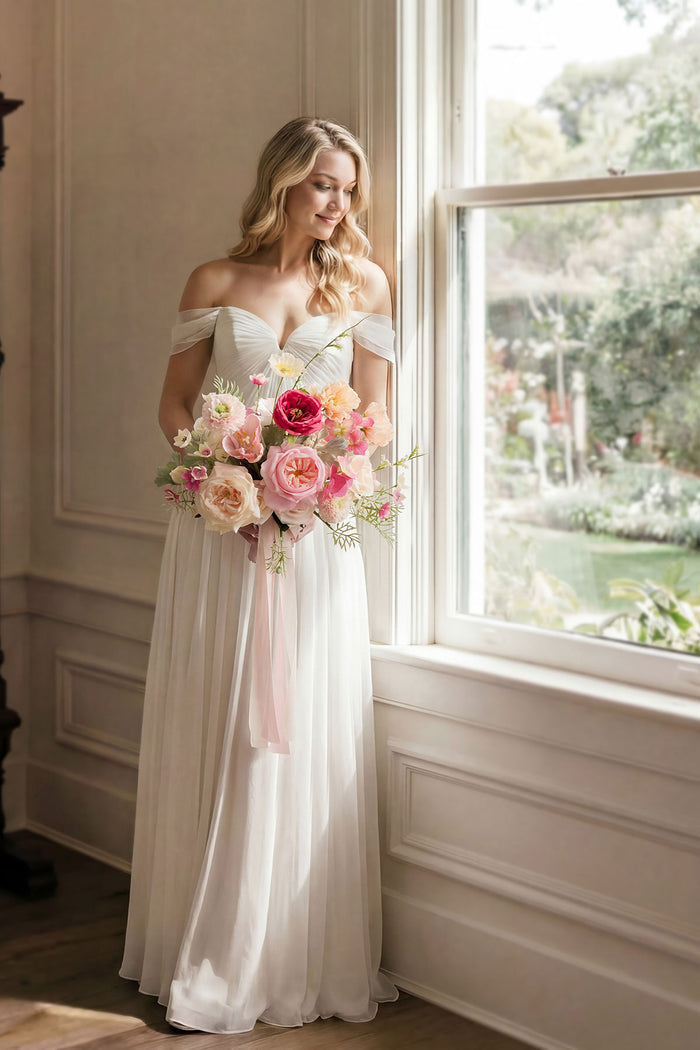 Small Free-Form Bridal Bouquet in Powder Pink & Berry Pink & Cream - Image 2