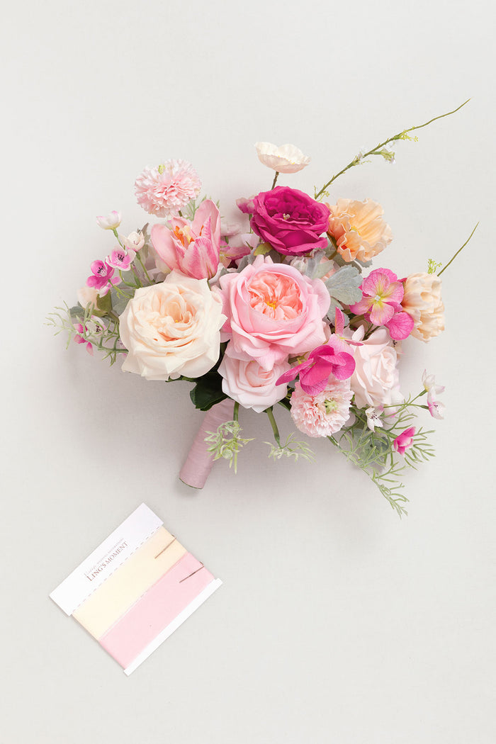 Small Free-Form Bridal Bouquet in Powder Pink & Berry Pink & Cream - Image 5