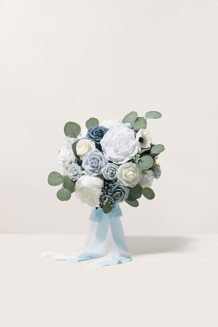 Small Round Bridal Bouquet in Dusty Blue?Clearance