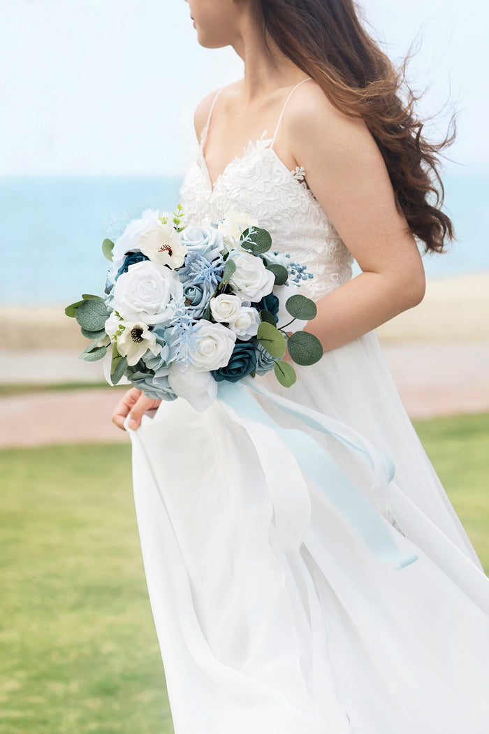 Small Round Bridal Bouquet in Dusty Blue?Clearance - Image 2