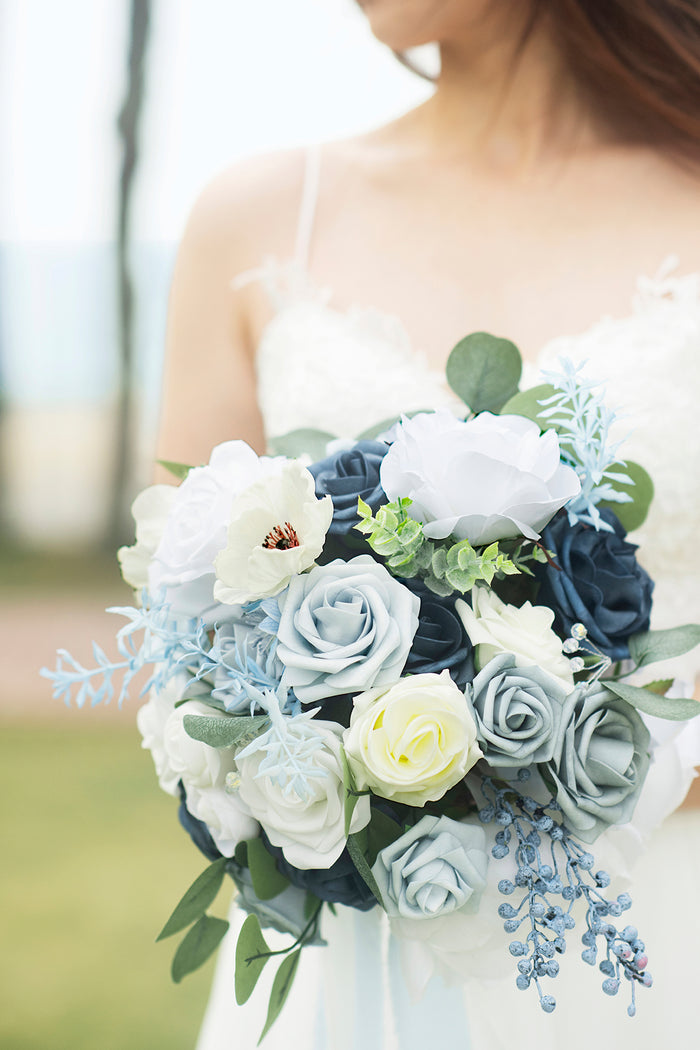 Small Round Bridal Bouquet in Dusty Blue?Clearance - Image 5