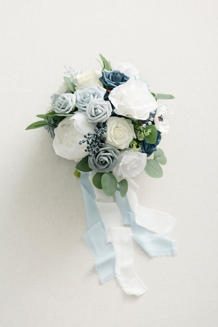 Small Round Bridal Bouquet in Dusty Blue?Clearance - Image 6