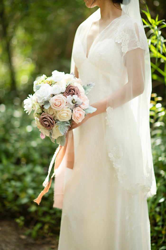 Small Round Bridal Bouquet in Dusty Rose & Cream - Image 2
