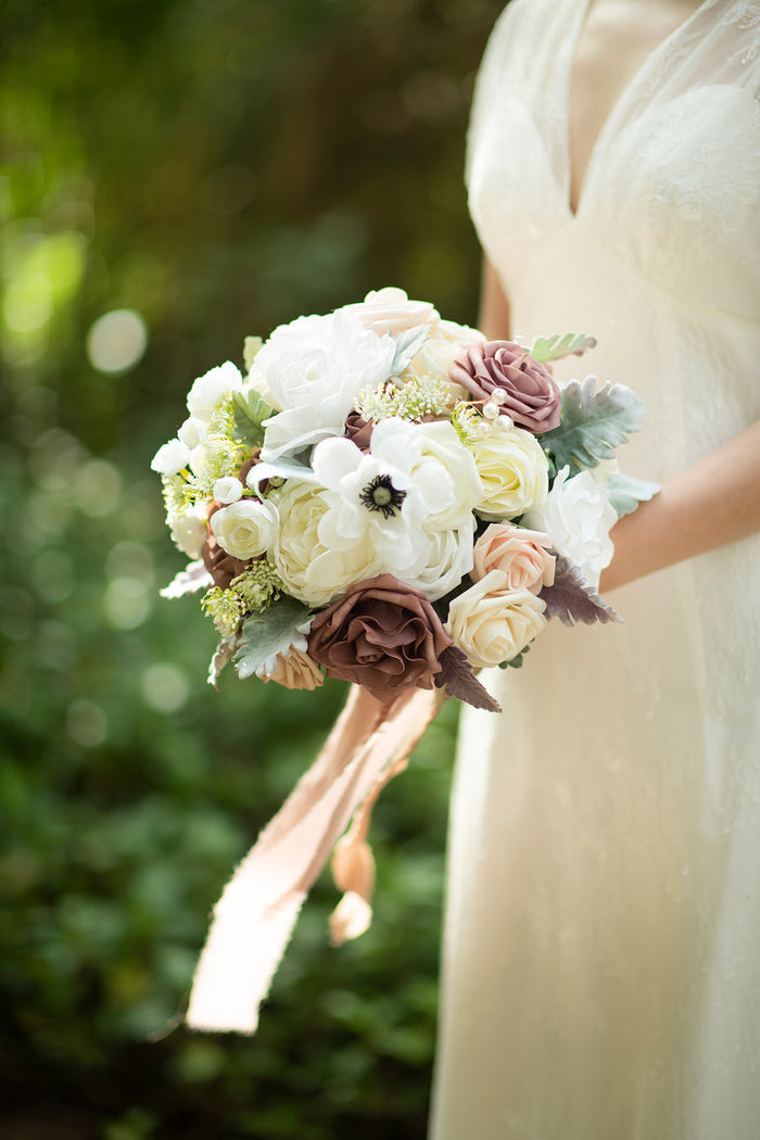 Small Round Bridal Bouquet in Dusty Rose & Cream - Image 5