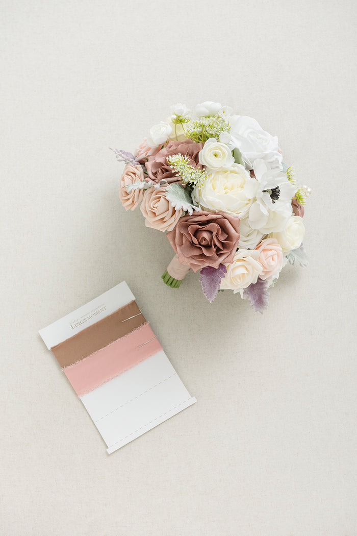 Small Round Bridal Bouquet in Dusty Rose & Cream - Image 6