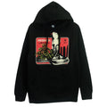 Black printed sweatshirt from Microwave featuring a bold, centered snake and cannabis plant graphic with striking red MICROWAVE text. This unique hoodie combines standout design and white details for a statement look.