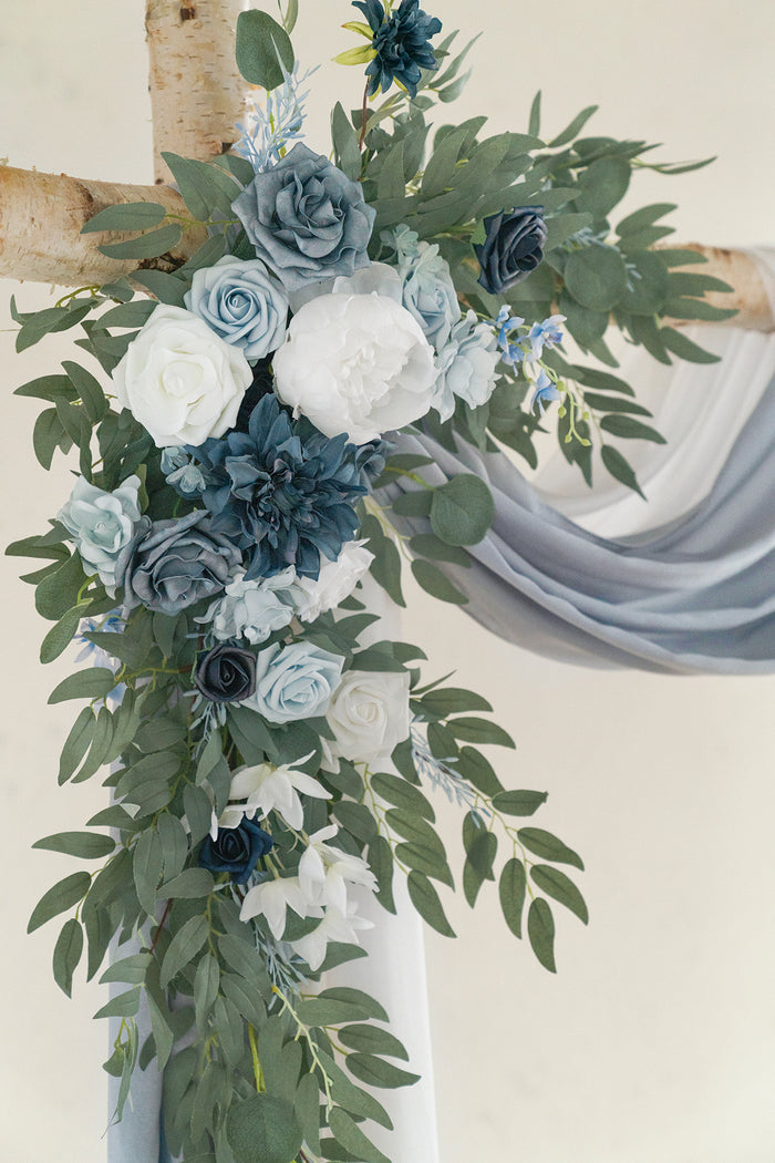 Standard Flower Arch Decor with Drapes in Dusty Blue & Navy