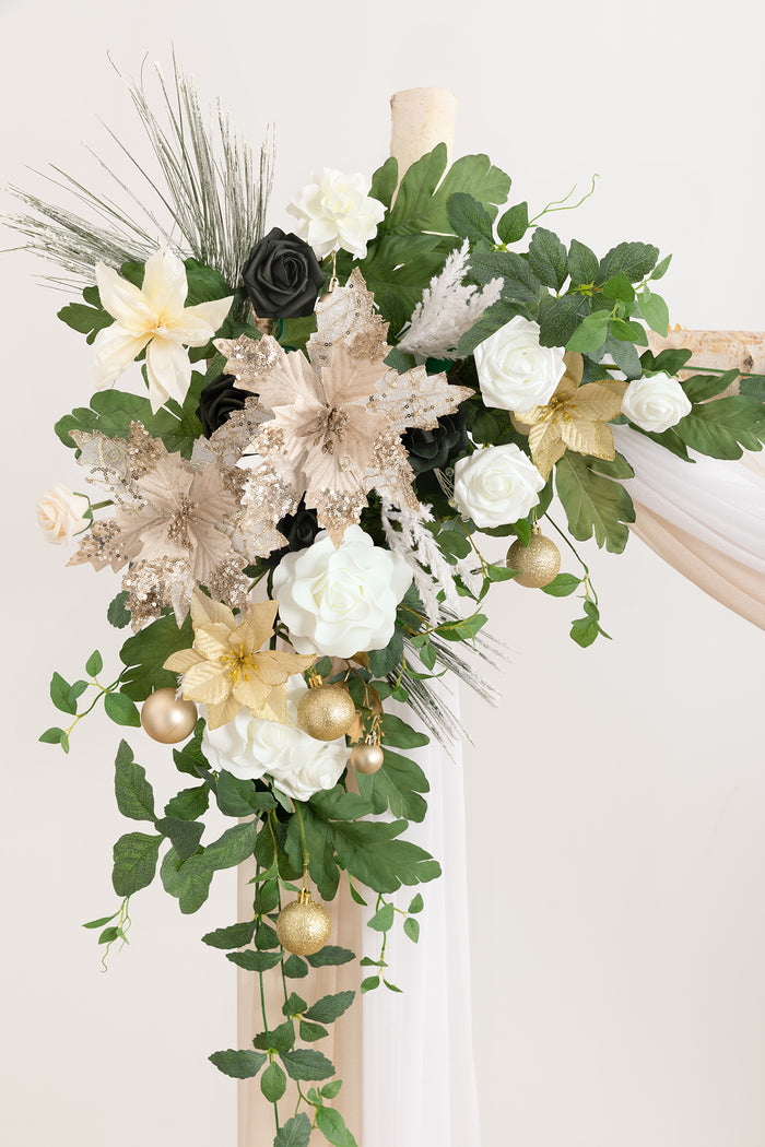 Flower Arch Decor with Drape in Gilded White Christmas Wedding - Image 3