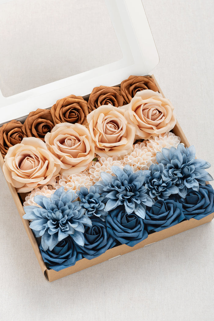 DIY Supporting Flower Boxes in Russet Orange & Denim Blue