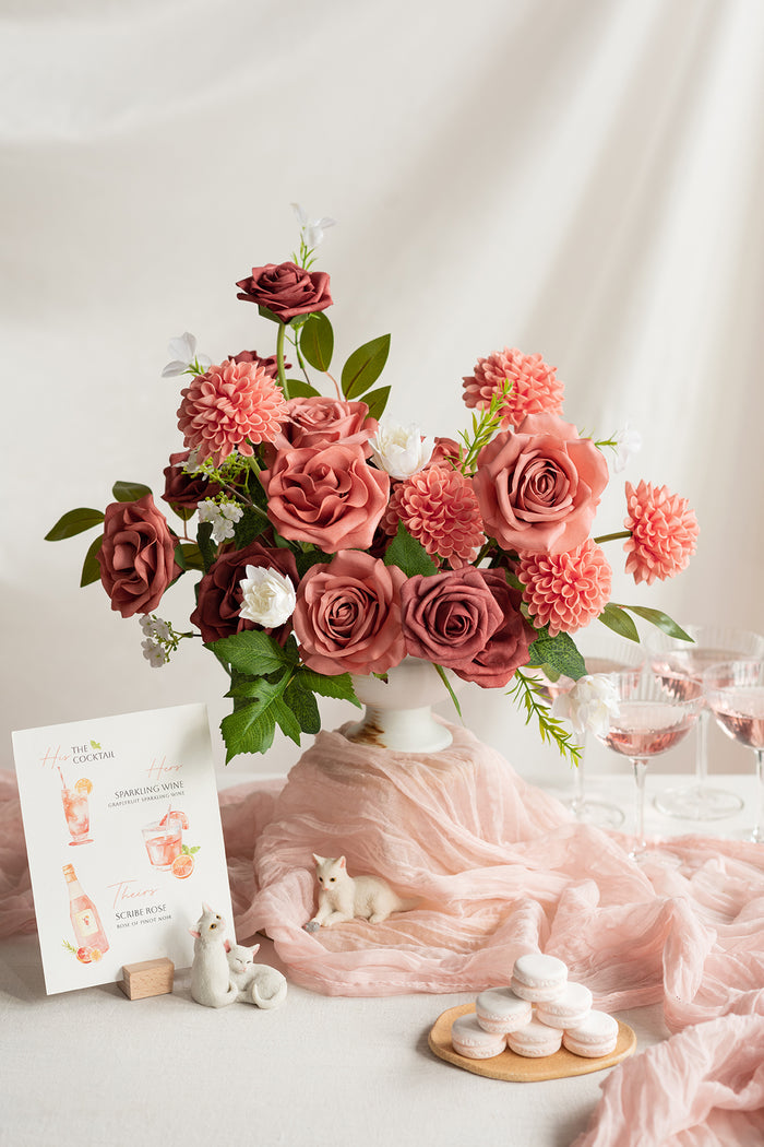Supporting Flower Boxes in Peach Pearl & Dusty Cedar & Peach Smoothie | 8pcs extra leaves