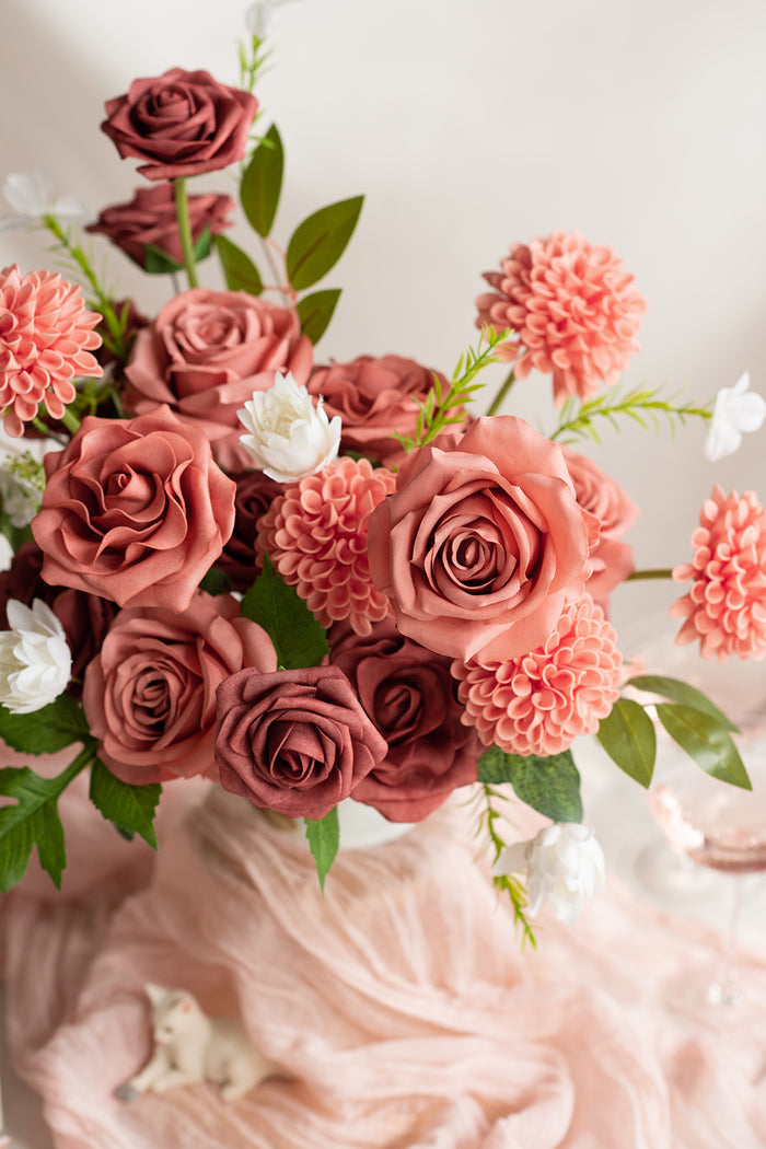 Supporting Flower Boxes in Peach Pearl & Dusty Cedar & Peach Smoothie | 8pcs extra leaves