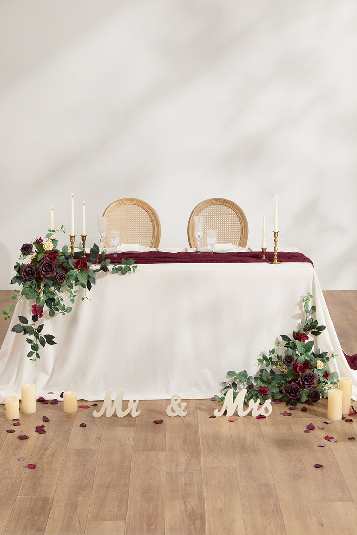 Sweetheart Table Floral Swags in Bordeaux Red & Wine