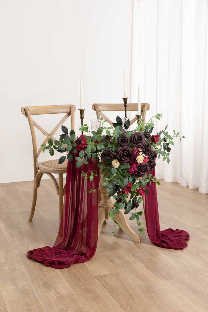 Sweetheart Table Floral Swags in Bordeaux Red & Wine