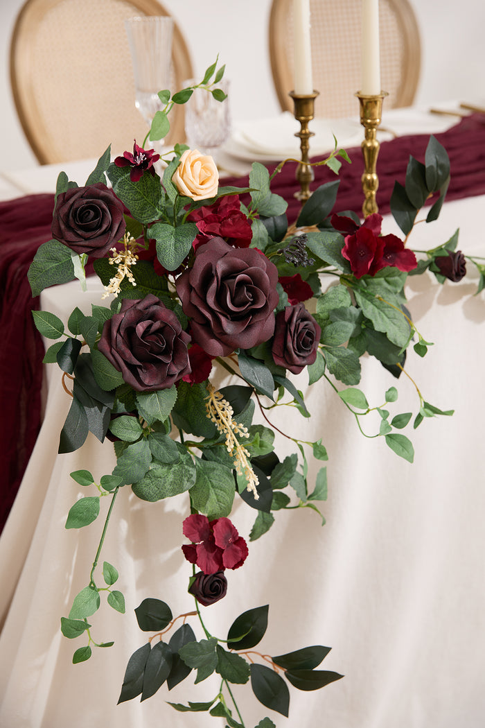 Sweetheart Table Floral Swags in Bordeaux Red & Wine