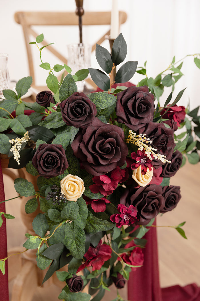 Sweetheart Table Floral Swags in Bordeaux Red & Wine