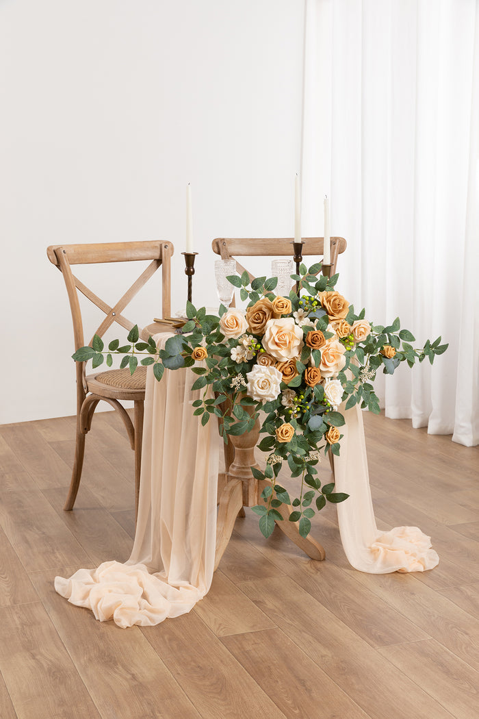 Sweetheart Table Floral Swags in Sunny Peach & Apricot