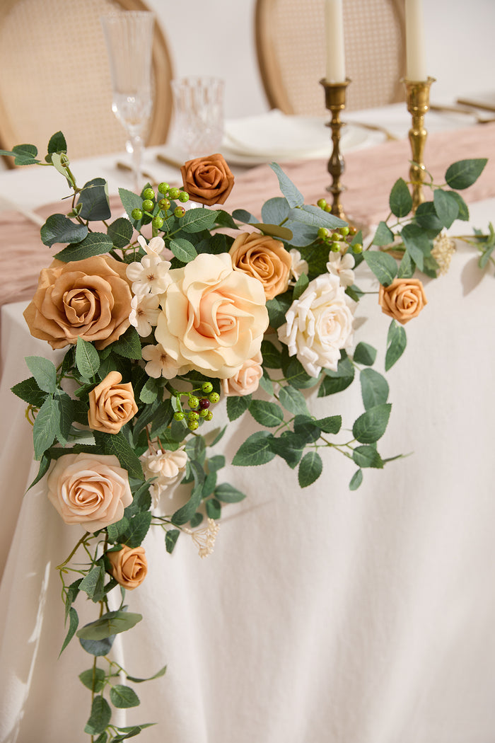 Sweetheart Table Floral Swags in Sunny Peach & Apricot