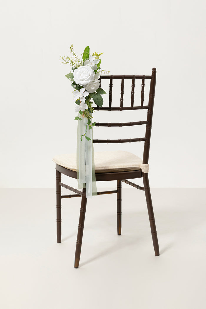 Wedding Aisle Decoration Pew Flowers in White & Sage
