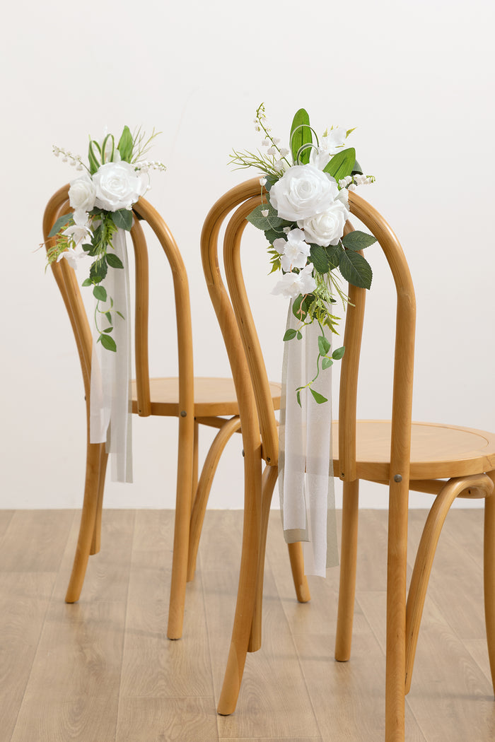 Wedding Aisle Decoration Pew Flowers in White & Sage - Image 2