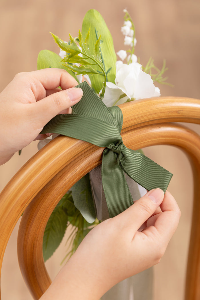 Wedding Aisle Decoration Pew Flowers in White & Sage - Image 4