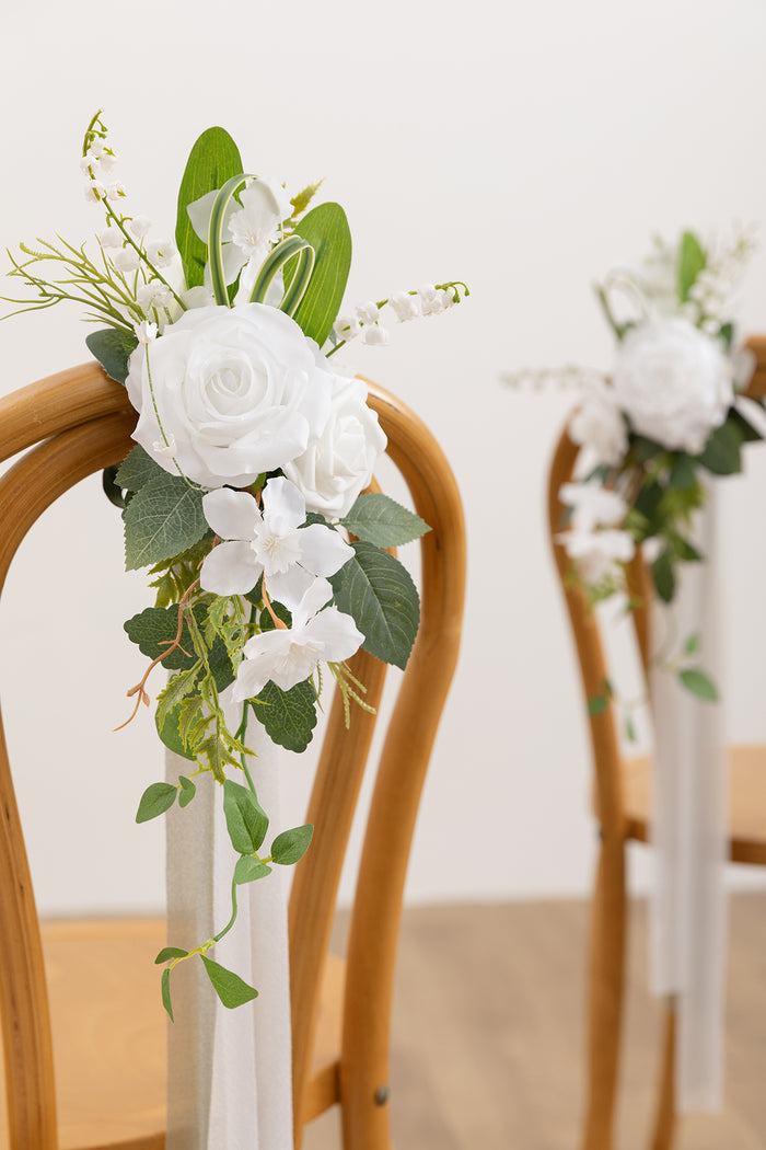Wedding Aisle Decoration Pew Flowers in White & Sage - Image 8