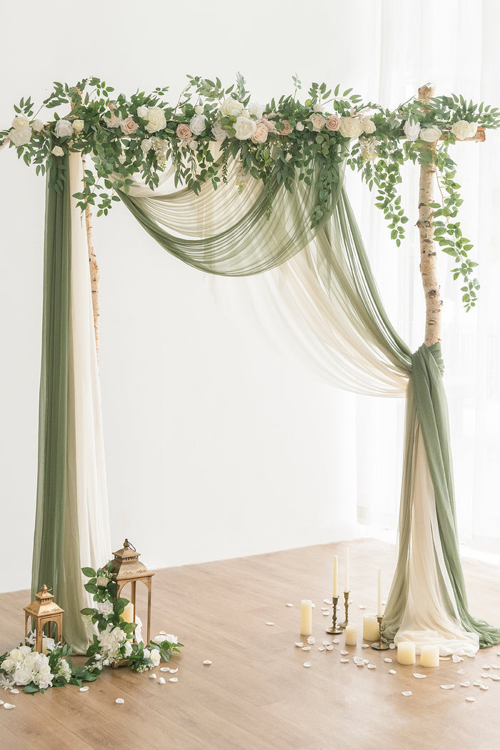 Wedding Arch Drapes in White & Sage - Image 3